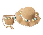 Zomerhoed stro - meisjes - mode - kinderen - zomer - khaki hoed met gekleurde pompons eraan