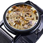 Luxe horloge met gouden kast voor heren - Horloge met leren of mesh bandje Transparant mechanisch sk