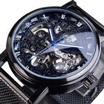 Luxe horloge met gouden kast voor heren - Horloge met leren of mesh bandje Transparant mechanisch sk