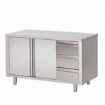 RVS Werktafel met schuifdeuren en lades 700 diep