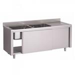 RVS Spoeltafel met schuifdeuren 700 diep - 2 spoelbakken