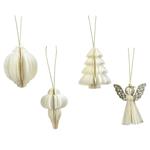 Actie: Hanger Kerst Honeycomb - Wit 6 cm (Set van 4) Decoratie voor Kerst of Winter bloemschikken en