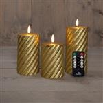 LED Kaarsen Anna's Collection – 3D Flame Swirl Stompkaars Goud – Set van 3 met Afstandsbediening Led