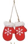 Hanger Houten Wanten – Rood met Wit – Houten Figuurtjes voor Bloemschikken en Kerstboom Houten figuu