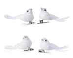 Witte vogeltjes op clip Wit glitter 4 stuks voor bloemschikken, decoratie, kerstboom