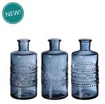 Gekleurd glazen flesje Porto Dark Blue  / stuk Porto bottle Ø7,5 h.14,5 cm