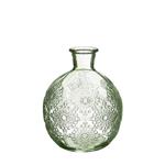 Gekleurd glazen flesje Bologna vaasje,kandelaar Soft Green  / stuk Bologna bottle 12 cm hoog Ø 9.5cm