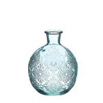 Gekleurd glazen flesje Bologna vaasje,kandelaar Soft Blue  / stuk Bologna bottle 12 cm hoog Ø 9.5cm 