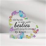 Hart van Epoxy met Vlinders, Side by side or miles apart Besties 10*1 cm Gift, geschenk, cadeau, her