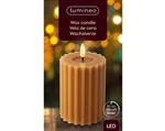 Actie Lumineo LED kaars WAX steady Binnen, RIBBEL, met timer, Bruin/warm wit dia 7.5cm H 12.3cm / st