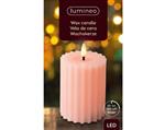 Actie Lumineo LED kaars WAX steady Binnen, RIBBEL, met timer, Zachtroze/warm wit dia 7.5cm H 12.3cm 