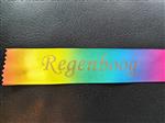 Regenbooglint Kleurrijk 38mm met Goud opdruk  +/- 50 cm. Bedrukt Lint 38mm