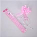 POLY RIBBON PULL BOWS WITH ROSE PATTERN 50mm X 10pcs PINK Strik verpakken versieren