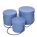 Bloemendoos Set van 3 Luxe Bloemendozen rond Zachtblauw met hengsel Flowerbox Cadeaudoos voor bv roz