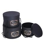 Bloemendoos Set van 3 Luxe Bloemendozen rond FOREVER LOVE YOU BLACK met hengsel Flowerbox Cadeaudoos