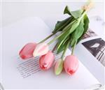 Actie Tulp Tulpen bundel, Luxe Siliconen Real Touch Tulpen kleur Pinkroze / Bundel +/-5st Zijde Tulp