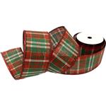 Kerstlint Tartan 63mm BURLAP TARTAN WIRED EDGE RIBBON RED/GREEN X 10yds Kerstlint