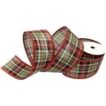 Kerstlint Tartan 63mm BURLAP TARTAN WIRED EDGE RIBBON RED/GREEN X 10yds Kerstlint iets lichter