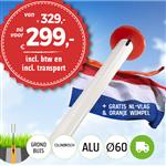 Aanbieding aluminium vlaggenmast 6 meter Ø60mm met grondbuis inclusief NL vlag en oranje wimpel en i