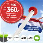 Aanbieding aluminium vlaggenmast 6 meter Ø70mm met overschuifkoker (optioneel kantelanker) inclusief