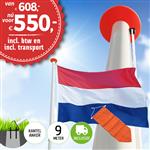 Aanbieding polyester vlaggenmast 9 meter inclusief NL vlag en oranje wimpel en inclusief transport.