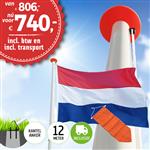 Aanbieding polyester vlaggenmast 12 meter inclusief NL vlag en oranje wimpel en inclusief transport.