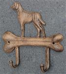 Kapstokhaak Hond met Kluif, 2 haken, Gietijzer KH798