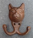 Kapstokhaak poes, kat, dubbele haak, gietijzer KH125