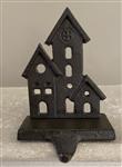Stocking hanger kerk en huisjes met sierhaak, gietijzer XM151