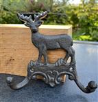 Kapstokhaak hert met gewei, dubbele haak, gietijzer KH1773