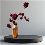 Vaas compleet met kunst bloesemtak - diep bordeaux rood