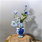 Brocante Cloisonné vaasje met kunstbloemen