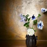 Keramiek vaasje - vogeldecor - zwart - 17cm