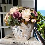 Vintage zijden kunst rozen bloemstuk - 33cm - oud roze -