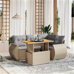 vidaXL 5-delige Loungeset met kussens poly rattan beige