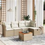vidaXL 6-delige Loungeset met kussens poly rattan beige