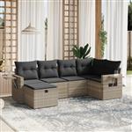 vidaXL 6-delige Loungeset met kussens poly rattan lichtgrijs