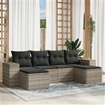 vidaXL 6-delige Loungeset met kussens poly rattan lichtgrijs
