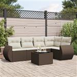 vidaXL 6-delige Loungeset met kussens poly rattan bruin