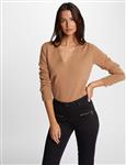 Trui met lange mouwen en V-hals 242-Mgold Camel