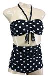 Aloha Beachwear, Bandeau Bikini Black Dots Vintage High Waist