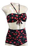 Aloha Beachwear, Bandeau Bikini Black Cherry Vintage High Waist.