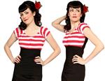 Mode Merr, Fitted Peasant Blouse in Red / White Stripe in medium.