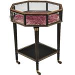 Antieke bijzettafels / Tafelvitrine bronzen 8-kantige horlogevitrine op zwart gedraaid onderstel (No