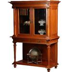 Antieke kast / Notenhouten vitrinekast ca 1890 velours bekleed [No.602112)