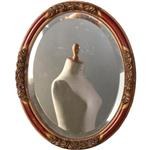 Antieke spiegels / Ovale spiegellijst met rood en goud facet geslepen  ca 1900 (No.851085) Hoogte 0,