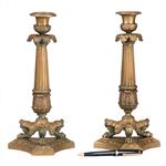 Antieke kandelaren  / Stel van 2 bronze Franse kandelaren Charles dix op klauwpoten ca 1810 (No.9008