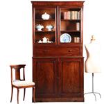 Hoge boekenkast mahonie  met archiefklep en prachtig oud glas ca. 1830 [No.920305)