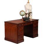 Mahonie schrijfbureau Victoriaans ca 1860 met prachtig goud gestempel oud leer (No.211725)