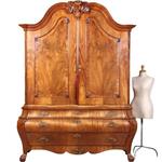 Antieke kast / Reusachtig Hollands Louis Seize kabinet ca.1770 in blond bloemmahonie (No.670421)